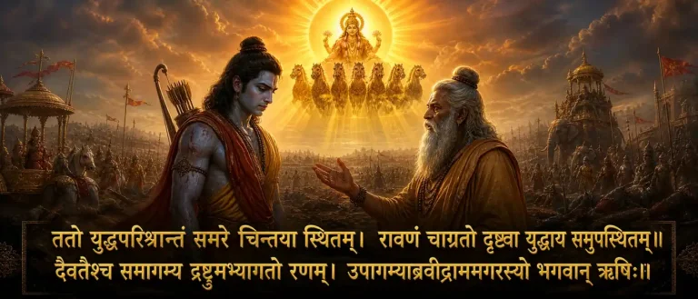 आदित्यहृदयस्य स्तोत्रम् he moment when Sage Agastya teaches Lord Ram before the battle with Ravan.