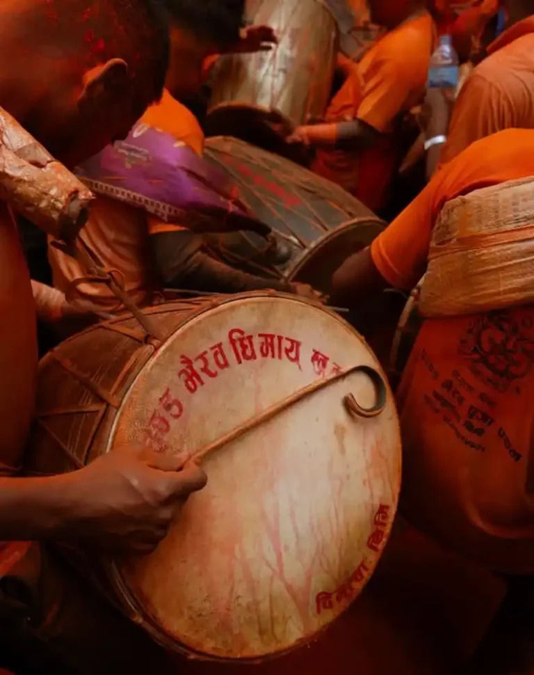 Biska Jatra festival drumming in Thimi, Nepal, celebrating vibrant Nepali culture and tradition.
