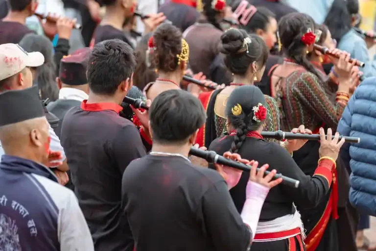 Nepali devotees gather for the Biska Jatra festival, celebrating rich cultural traditions.