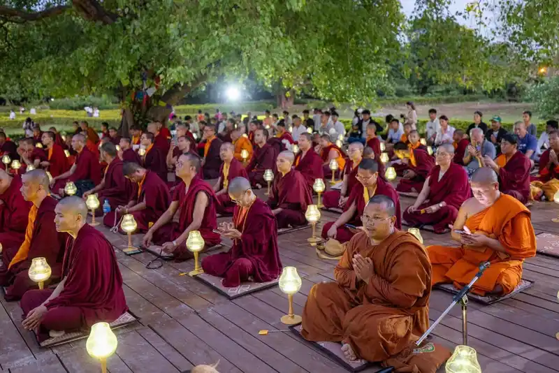 Buddhist monks gather for a religious ceremony during Buddha Jayanti in Nepal.