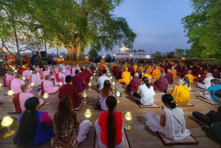 Devotees gather for a spiritual celebration during Buddha Jayanti in Nepal.