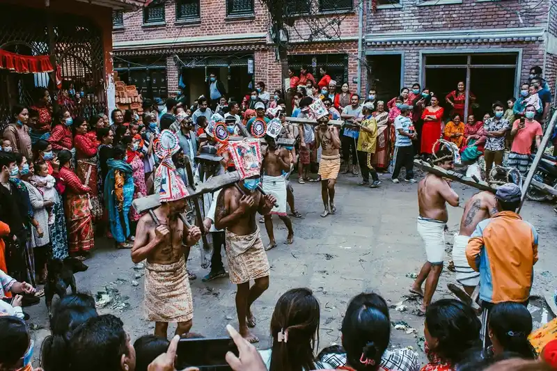 Gai Jatra festival in Patan, Nepal, celebrating vibrant Nepali culture and tradition.