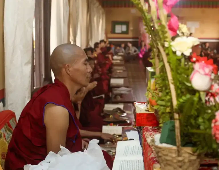 Nepali monk at a vibrant religious festival, celebrating culture and tradition.