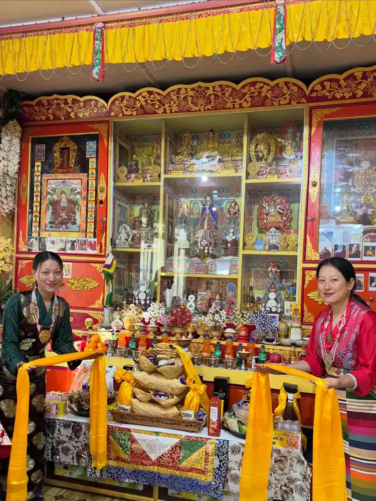 Nepali festival celebration at a colorful Buddhist shrine, honoring tradition and faith.