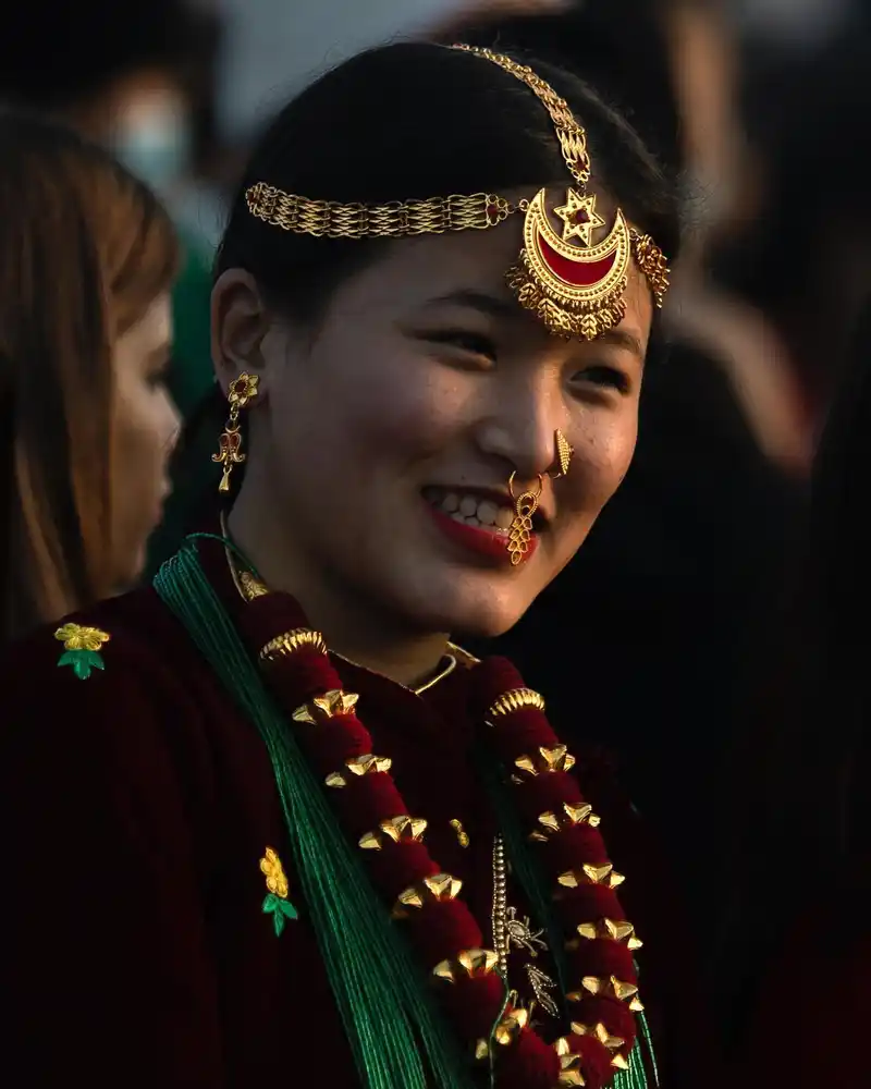 Magar woman celebrating Maghe Sankranti during the Maghi festival in Nepal.
