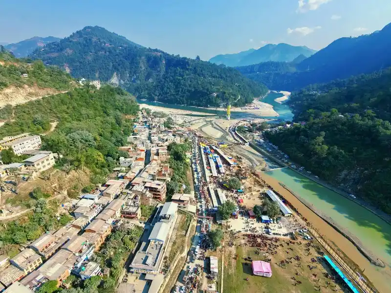 Crowds gather for the Maghe Sankranti festival near the Trishuli River in Nepal.