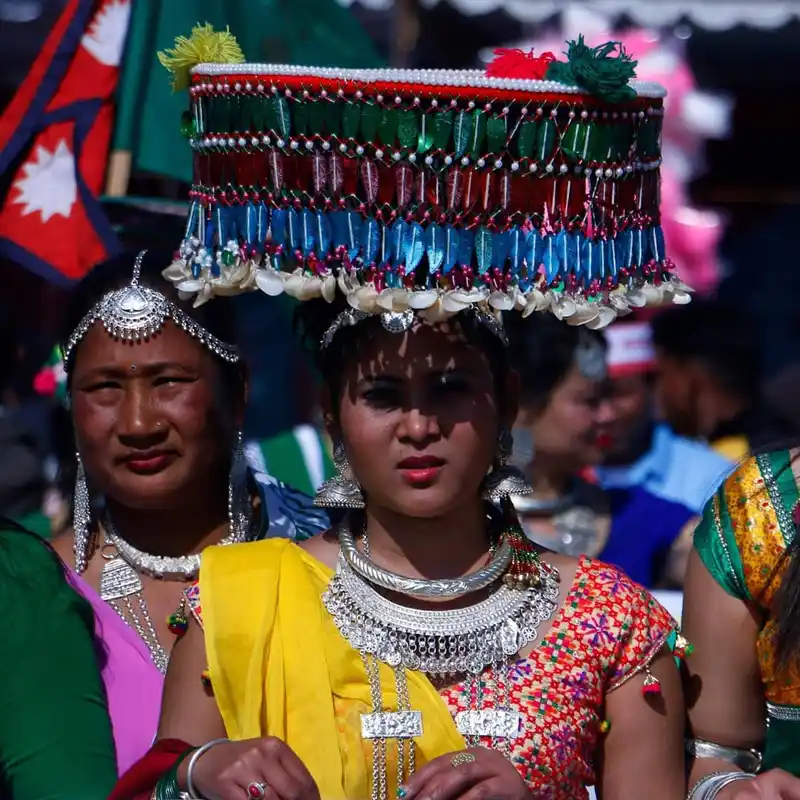 Traditional Tharu women at Maghe Sankranti festival in Nepal.