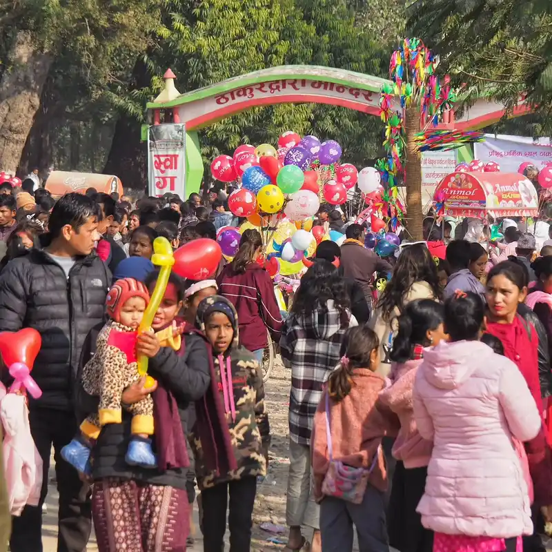 Crowd at a vibrant Maghe Sankranti festival in Bardiya, Nepal.