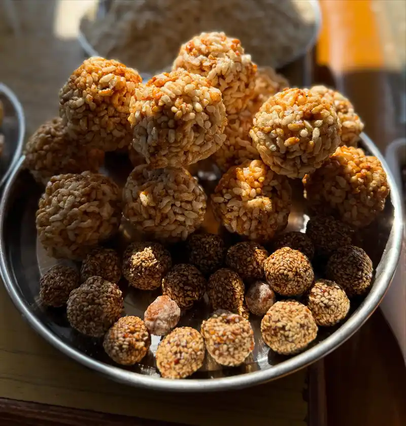 Assortment of traditional Nepali sweets (Magi) for Maghe Sankranti festival.