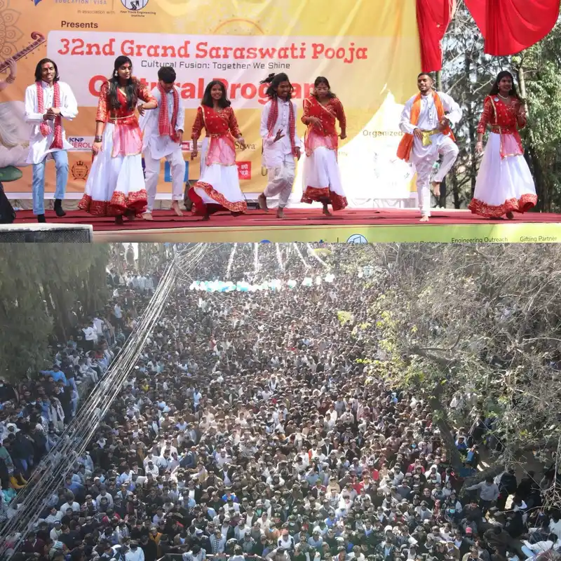 Crowd gathered during Saraswati Puja Basanta Panchami celebration in Nepal
