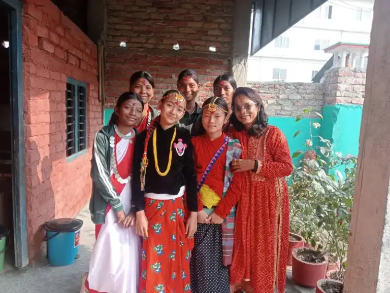 Celebrating Saraswati Puja in Nepal during Basanta Panchami festival.