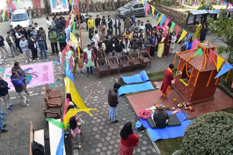 Saraswati Puja celebration in Nepal during Basanta Panchami festival.